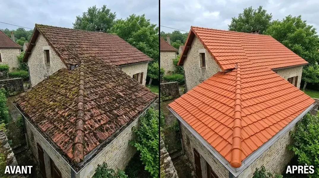 Toiture de maison avant et après rénovation