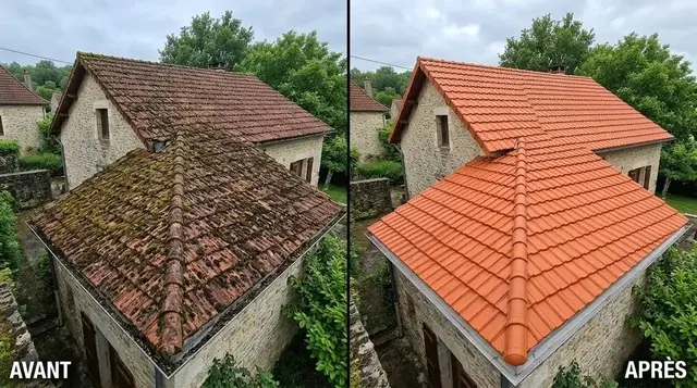 Toiture de maison avant et après rénovation
